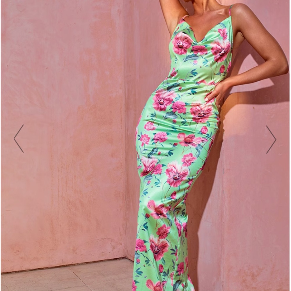 PrettyLittleThing Satin Floral Maxi Dress (Size 8) NEW w/o Tags